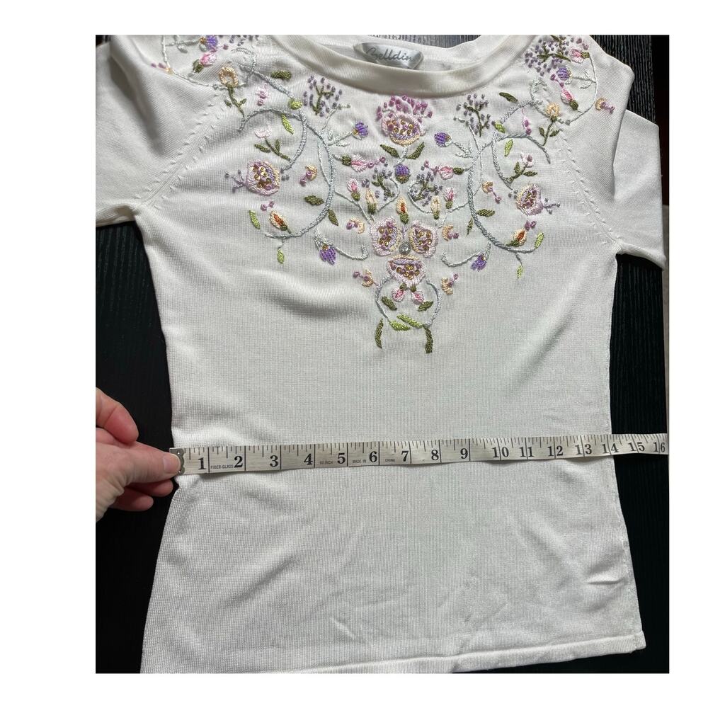 Vintage Y2K Belldini Grandma Chic Floral Emroidered & French Knot Woven Blouse - Picture 7 of 9